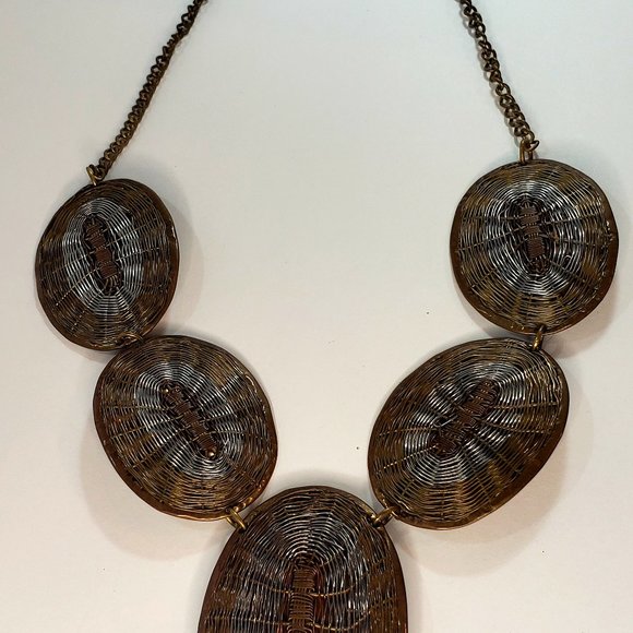 Artisan Bronze & Silver Tone Basketweave Necklace - Picture 3 of 10